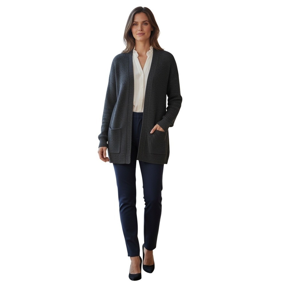 Madewell Black Ribbed Open Front Long Sleeve Cardigan Minimalist S/M